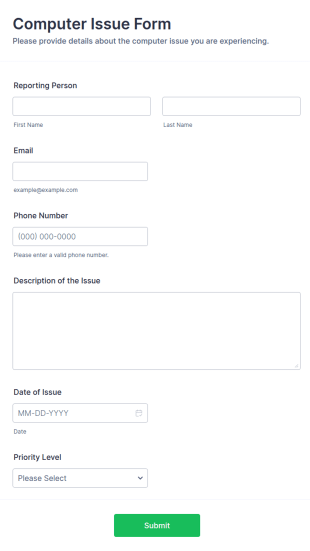 Computer Issue Form Template