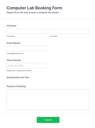 Computer Lab Booking Form Template