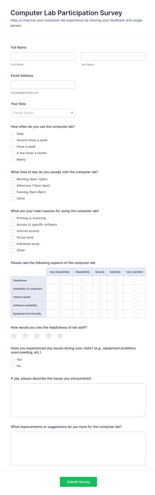 Computer Lab Participation Survey Form Template