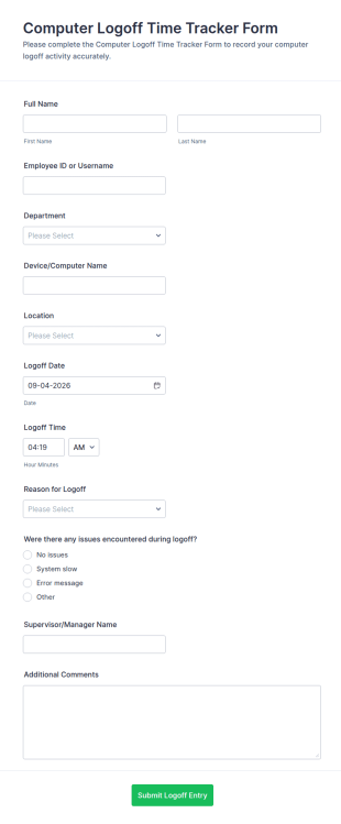 Computer Logoff Time Tracker Form Template