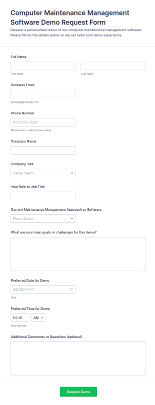 Computer Maintenance Software Demo Request Form Template