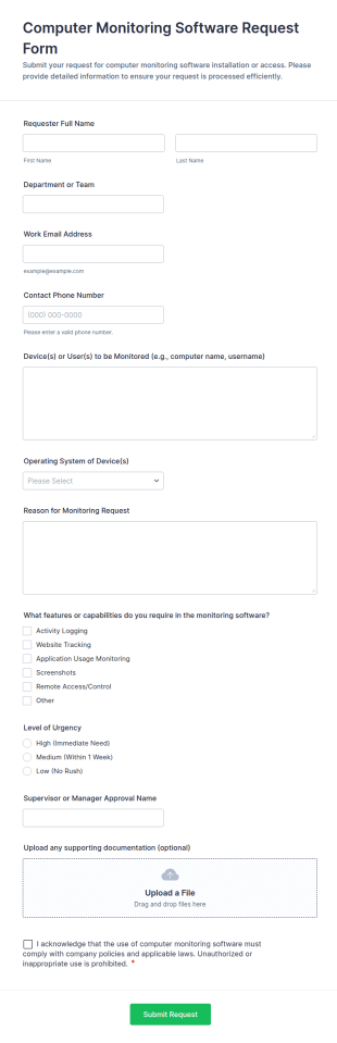 Computer Monitoring Software Request Form Template
