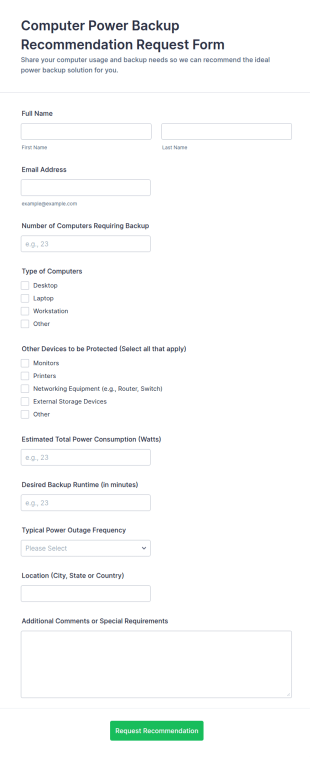 Computer Power Backup Recommendation Request Form Template
