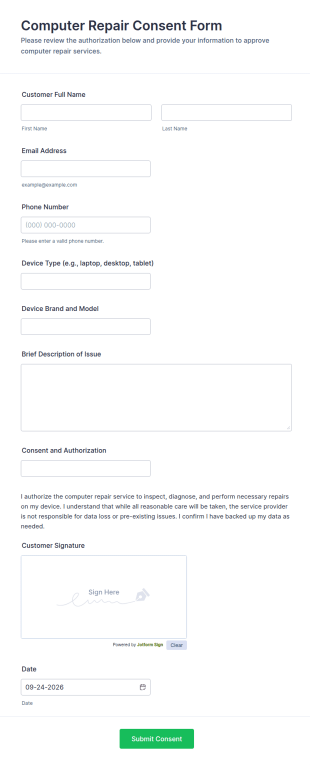 Computer Repair Consent Form Template