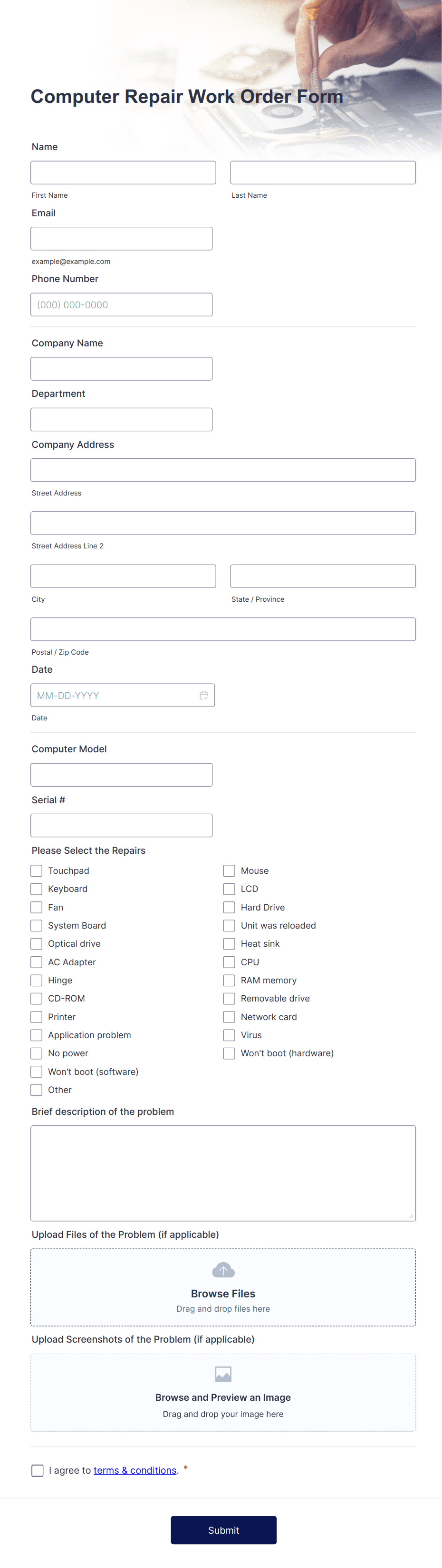 Computer Repair Work Order Form Template | Jotform
