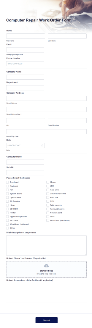 Computer Repair Work Order Form Template