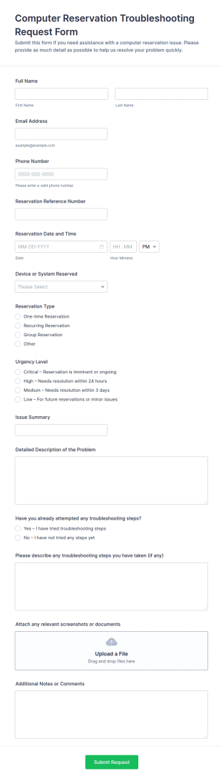 Computer Reservation Troubleshooting Request Form Template