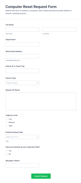 Computer Reset Request Form Template