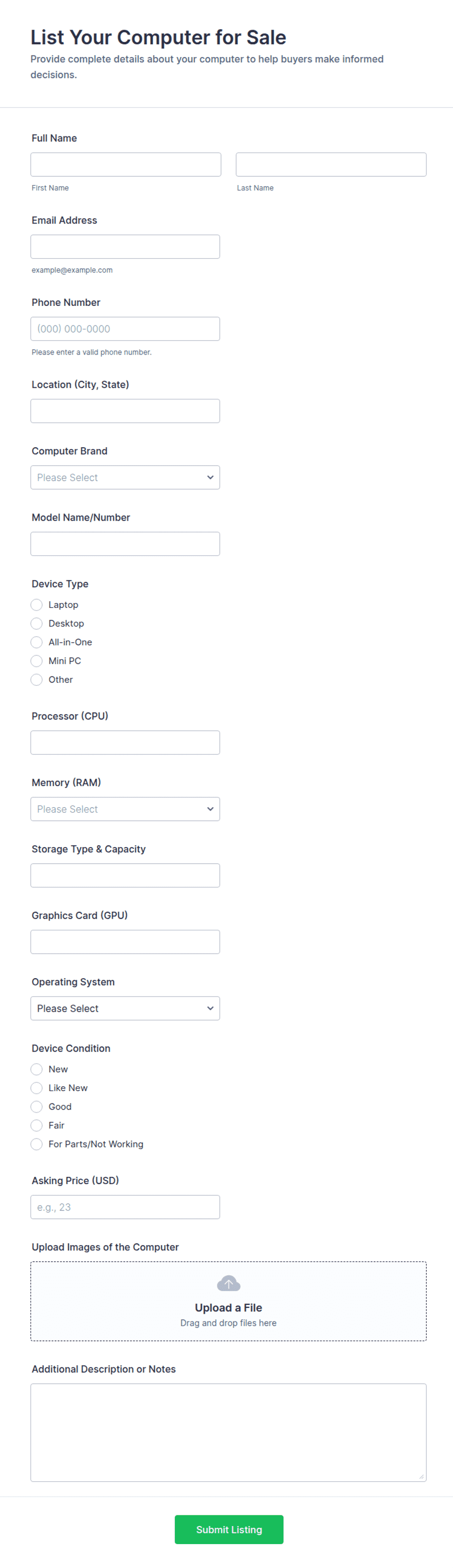 Computer Sale Listing Form Template | Jotform