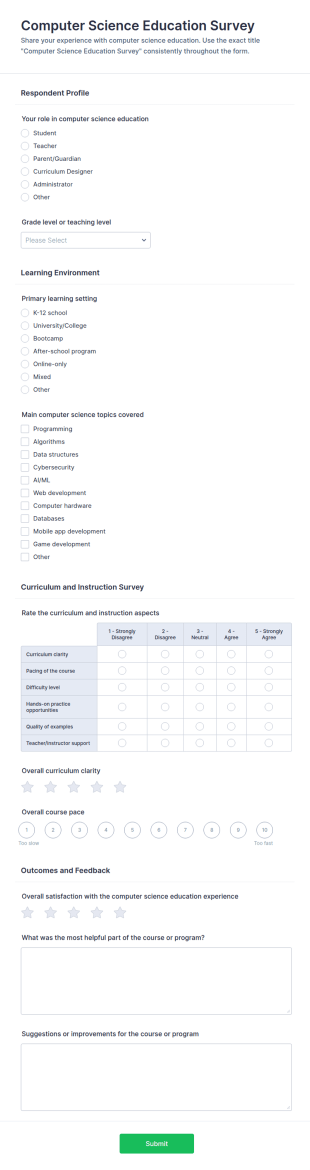 Computer Science Education Survey Form Template