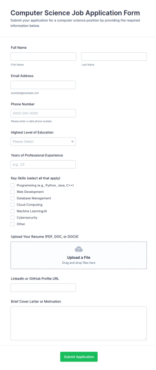 Computer Science Job Application Form Template