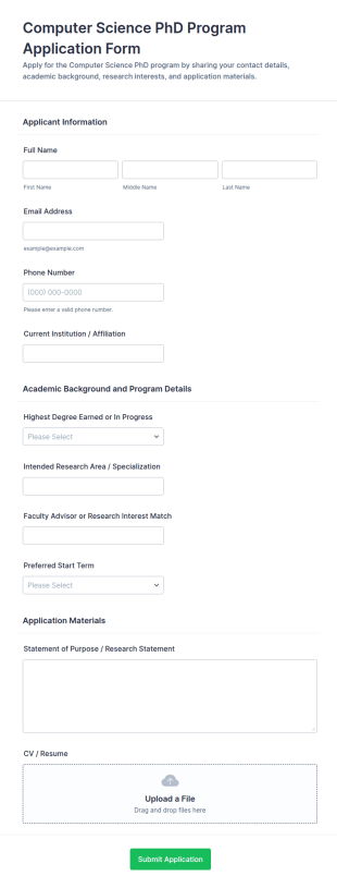 Computer Science PhD Program Application Form Template