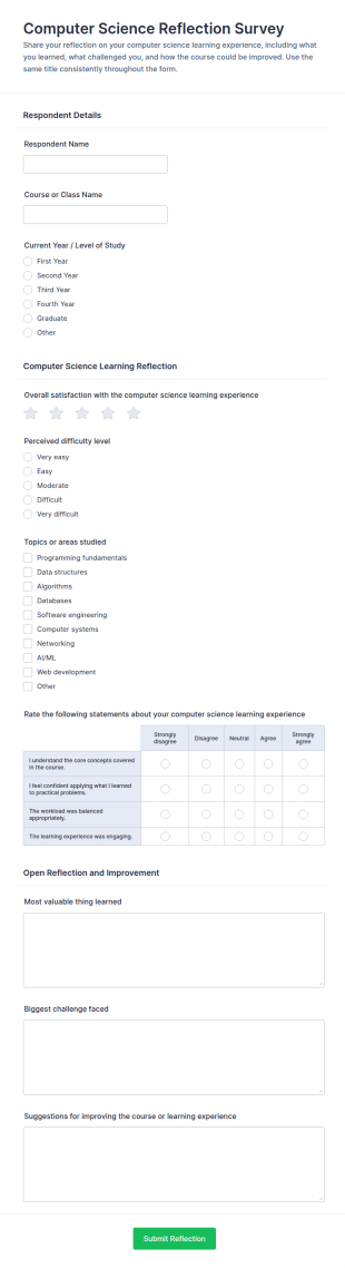 Computer Science Reflection Survey Form Template