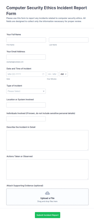 Computer Security Ethics Incident Report Form Template