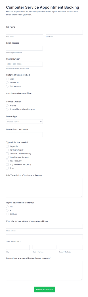 Computer Service Appointment Booking Form Template