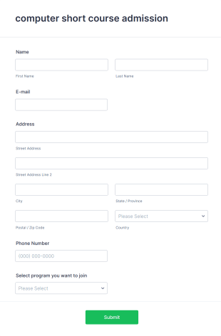Computer Short Course Admission Form Template