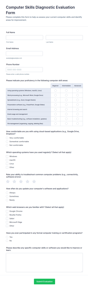 Computer Skills Diagnostic Evaluation Form Template
