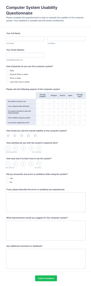Computer System Usability Questionnaire Form Template
