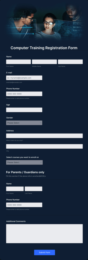 Computer Training Registration Form Template