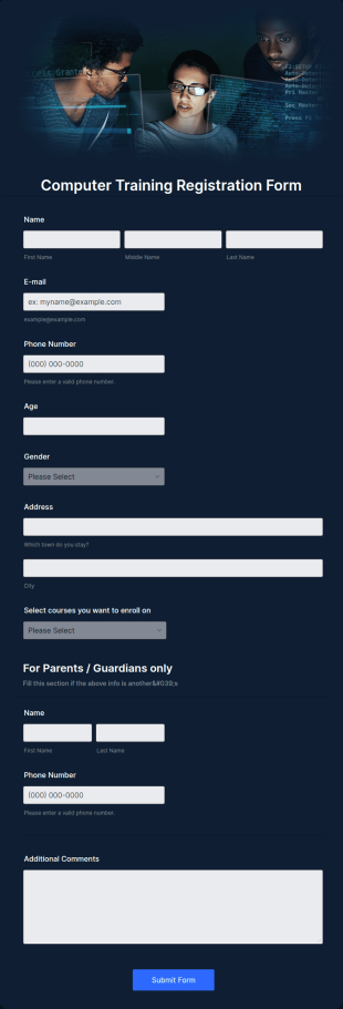 Computer Training Registration Form Template