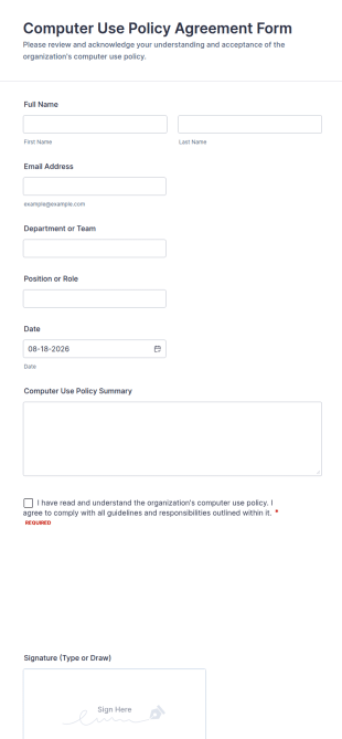 Computer Use Policy Agreement Form Template
