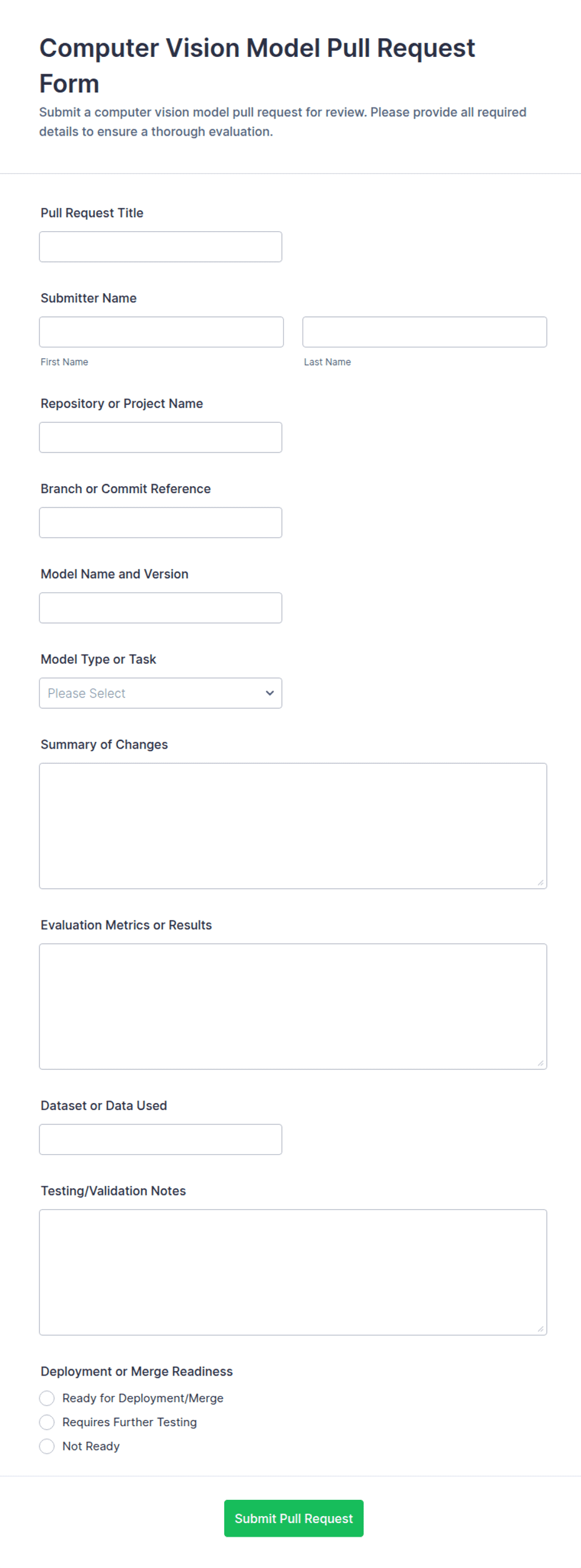 Computer Vision Model Pull Request Form Template | Jotform