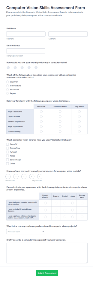 Computer Vision Skills Assessment Form Template