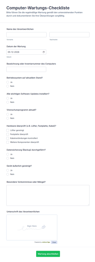 Computer Wartungs Checkliste