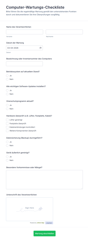 Computer Wartungs Checkliste