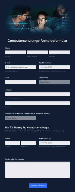 Computerschulungs Anmeldeformular Form Template