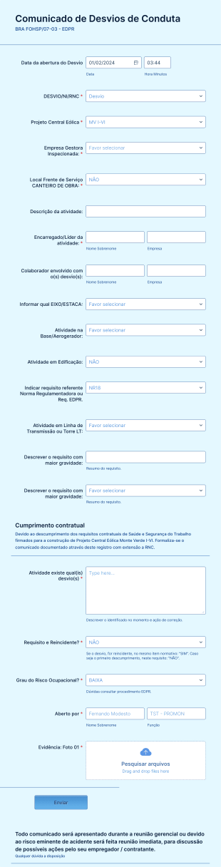 Comunicado De Desvios HSE Rev1 Form Template