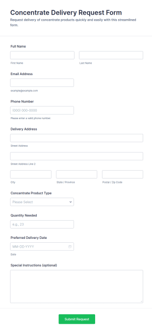 Concentrate Delivery Request Form Template