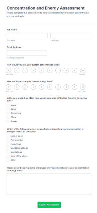 Concentration And Energy Assessment Form Template