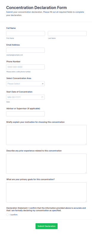 Concentration Declaration Form Template