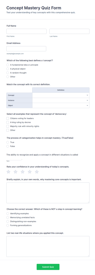 Concept Mastery Quiz Form Template