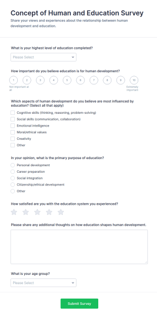 Concept Of Human And Education Survey Form Template