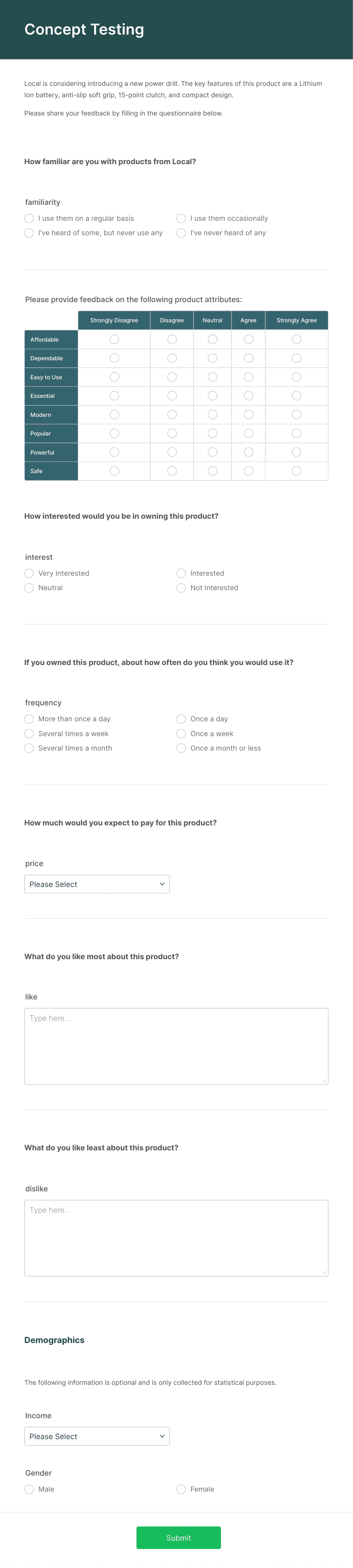 Concept Testing Survey Form Template | Jotform
