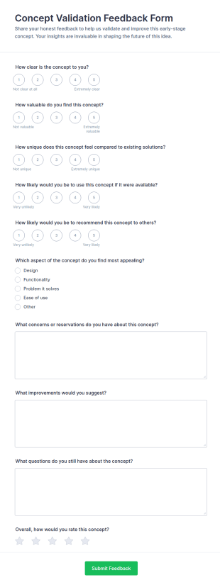 Concept Validation Feedback Form Template