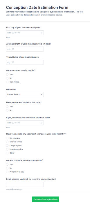 Conception Date Estimation Form Template
