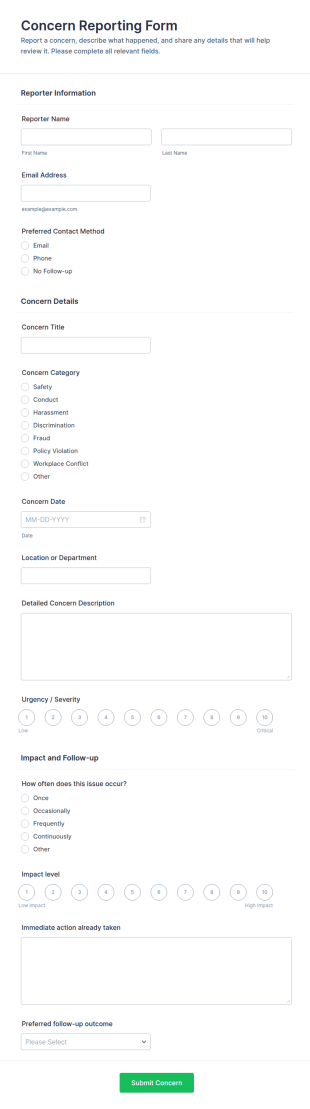 Concern Reporting Survey Form Template