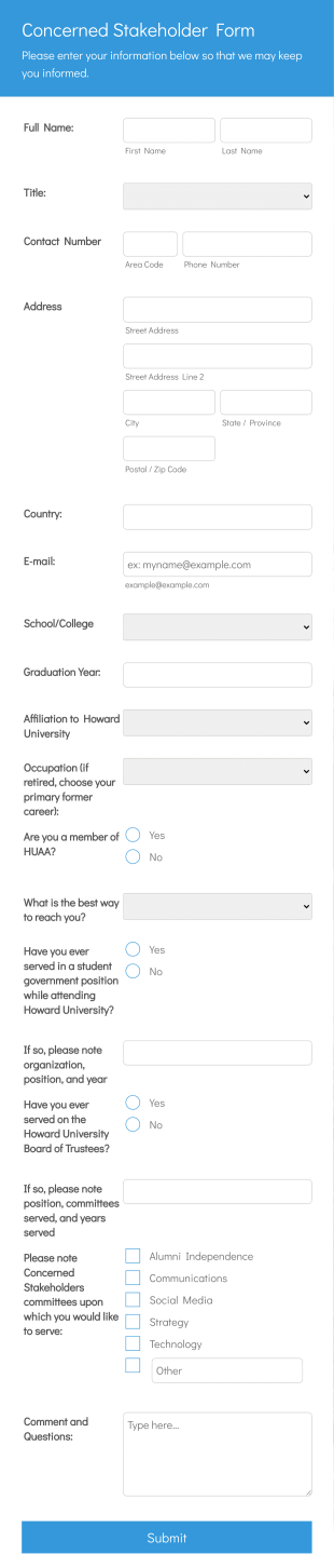 Concerned Stakeholder Contact Form Template