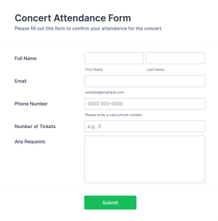 Concert Attendance Form Template