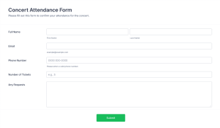 Concert Attendance Form Template