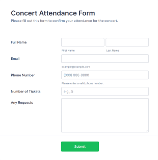 Concert Attendance Form Template