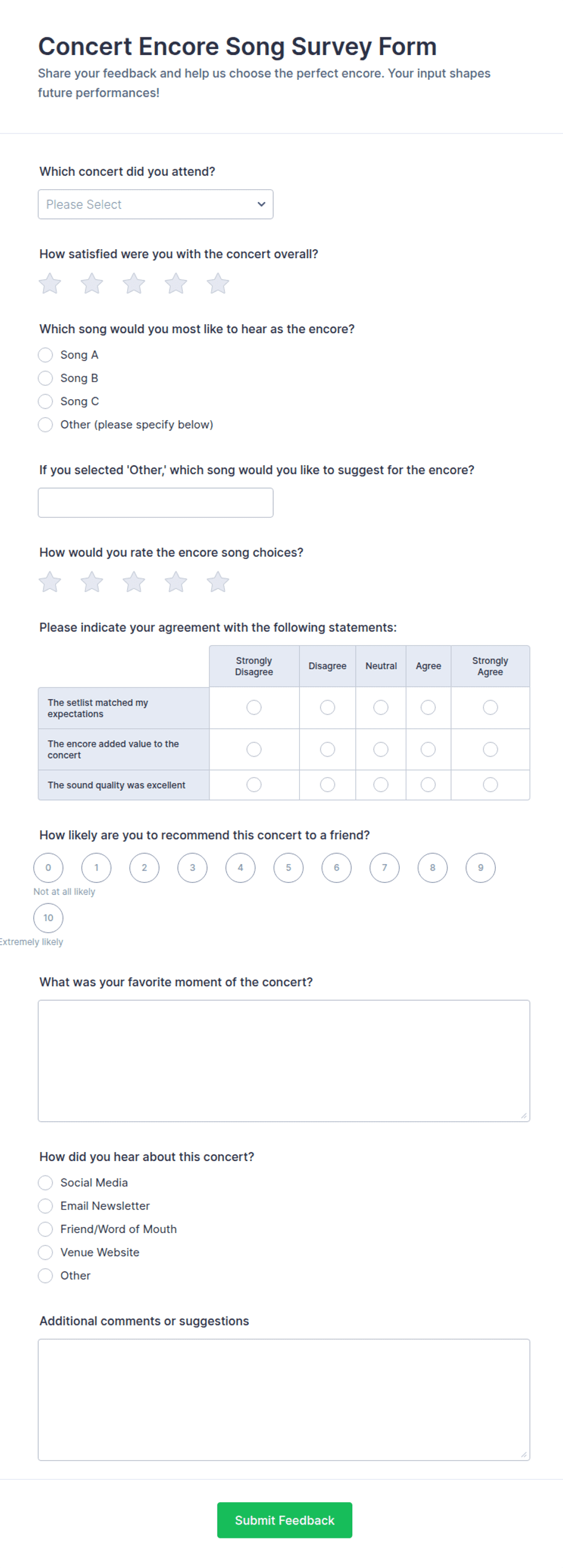 Concert Encore Song Survey Form Template | Jotform