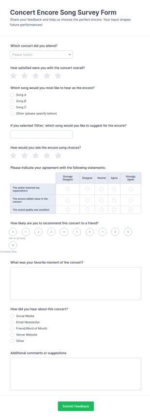 Concert Encore Song Survey Form Template