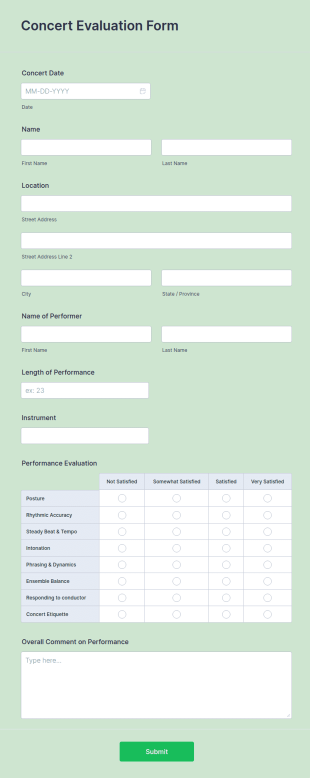 Concert Evaluation Form Template