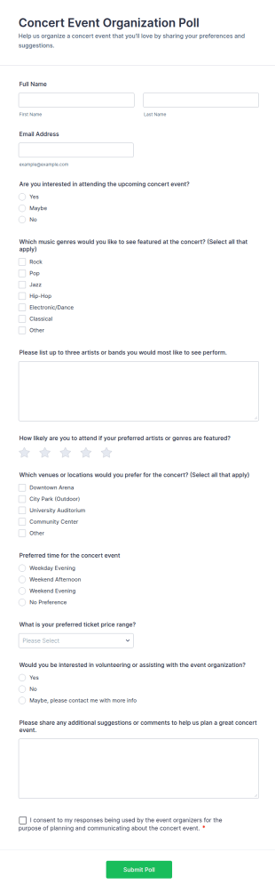 Concert Event Organization Poll Form Template