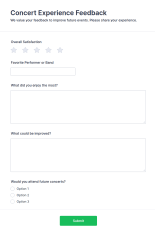 Concert Experience Feedback Form Template
