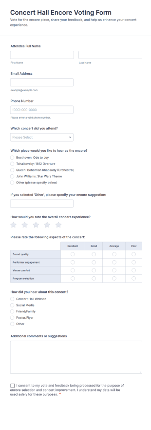 Concert Hall Encore Voting Form Template